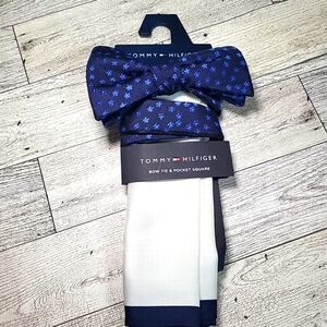Tommy Hilfiger Bow Tie Pocket Square Set Bow Necktie‎ NEW Navy Blue White Floral
